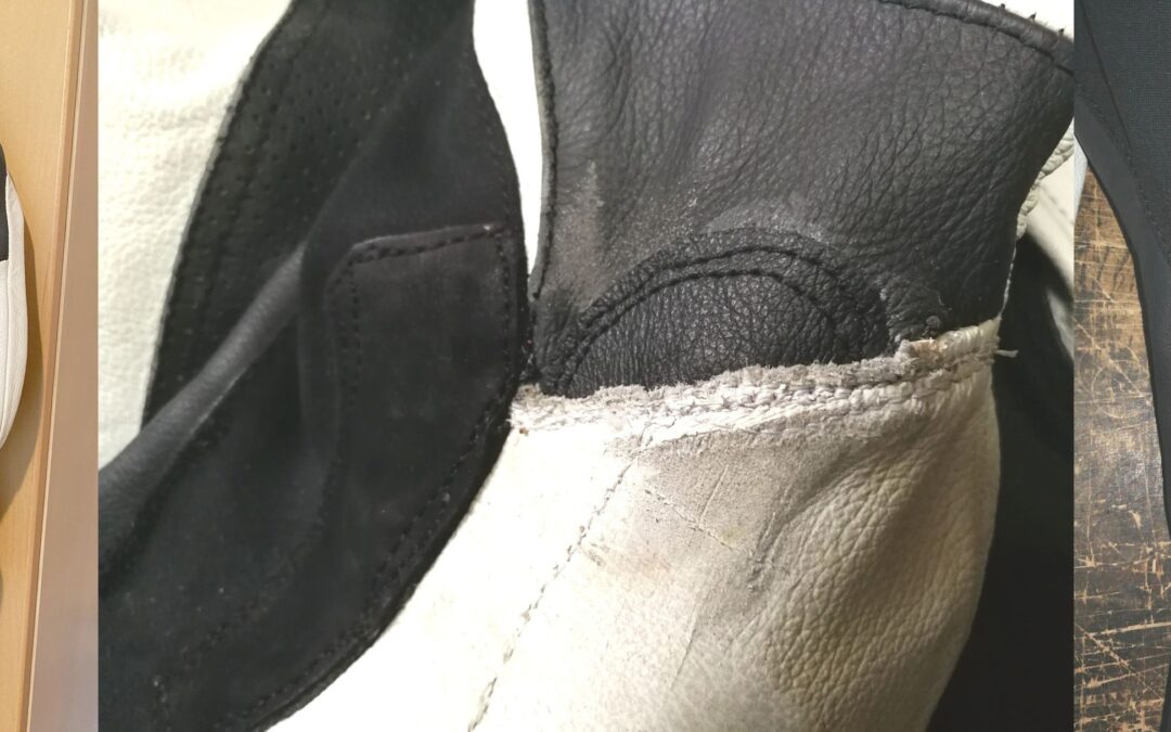 Reparatur eines Sturzschadens an einer Lederkombi-Jacke